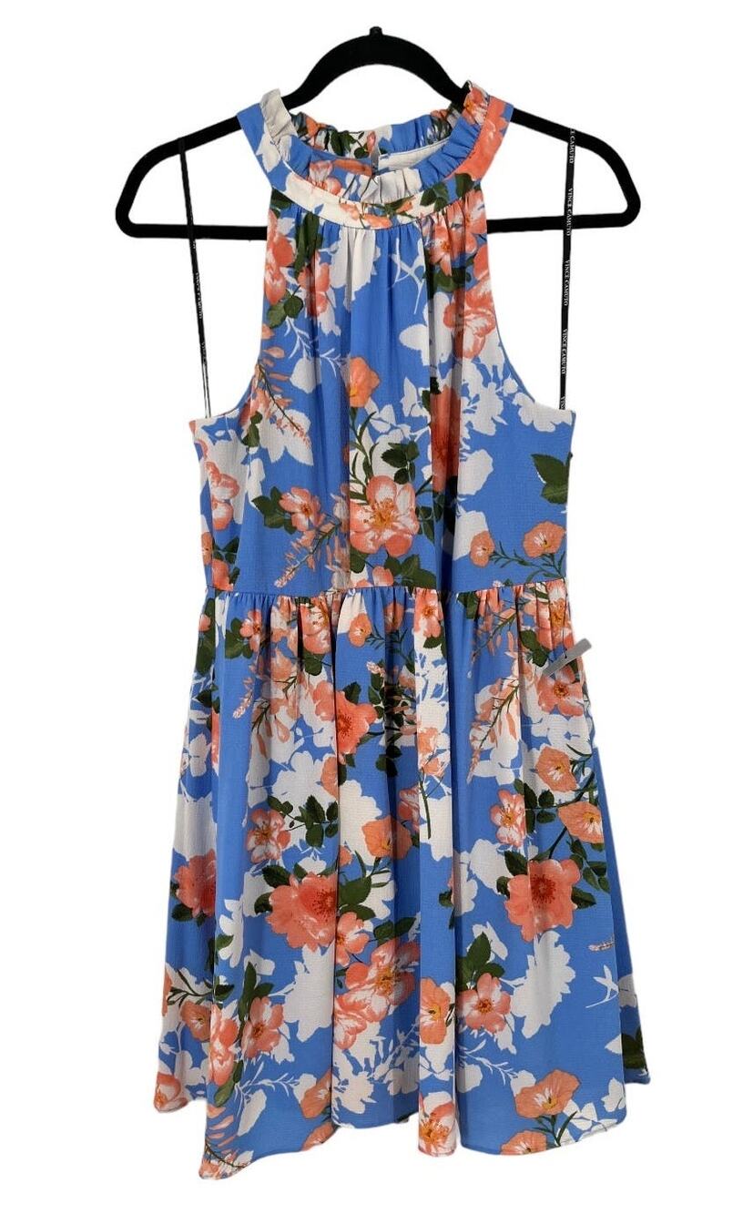 Vince Camuto dress floral print fit flare blue size 10